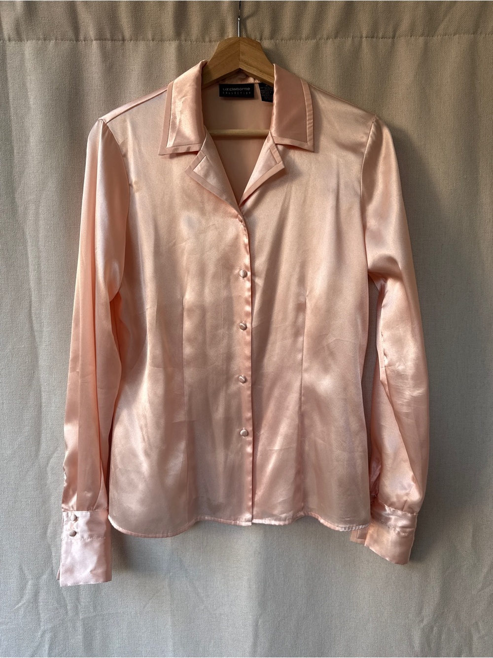 Liz Claiborne Pale Pink Satin Button-Up Blouse